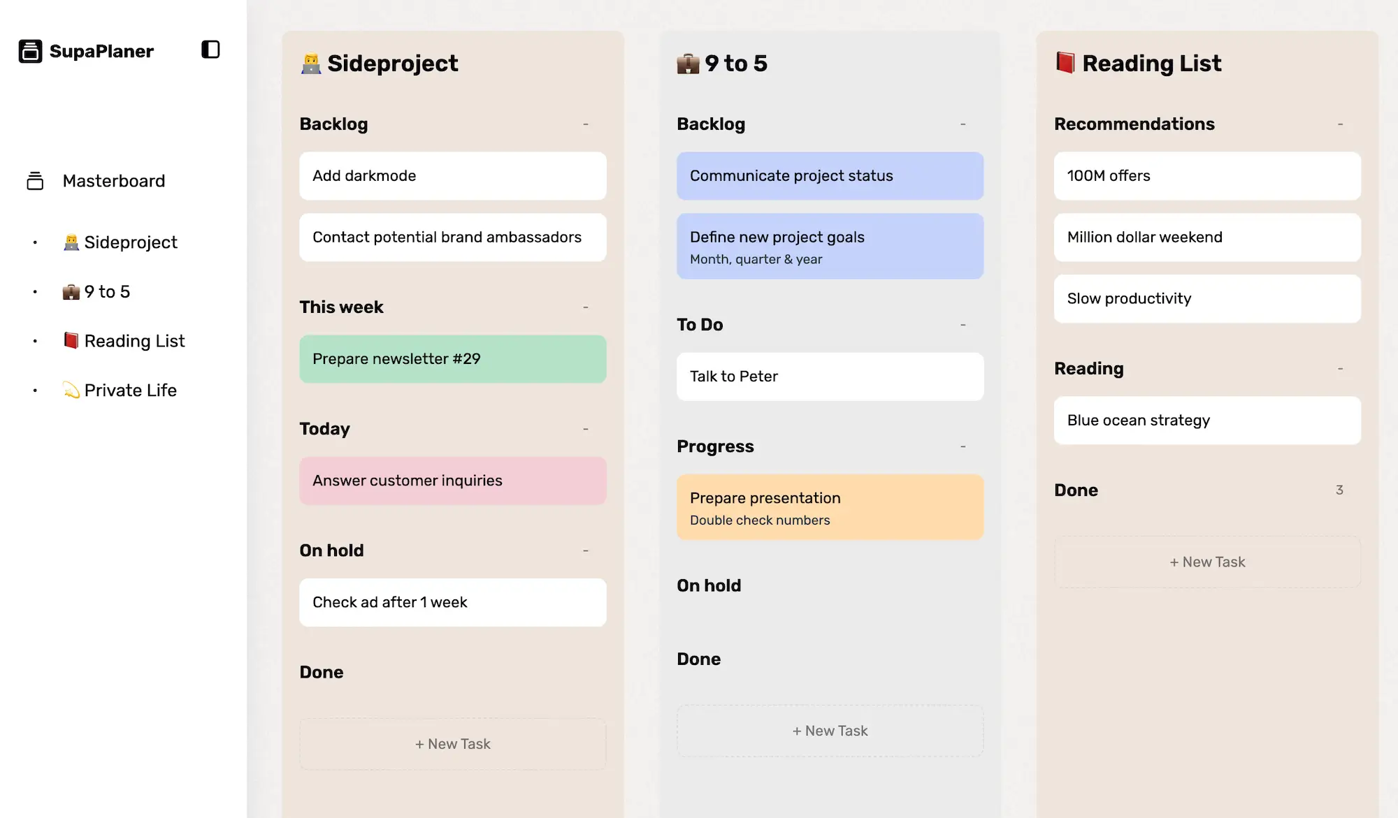 SupaPlaner Masterboard - Overview all Your Projects